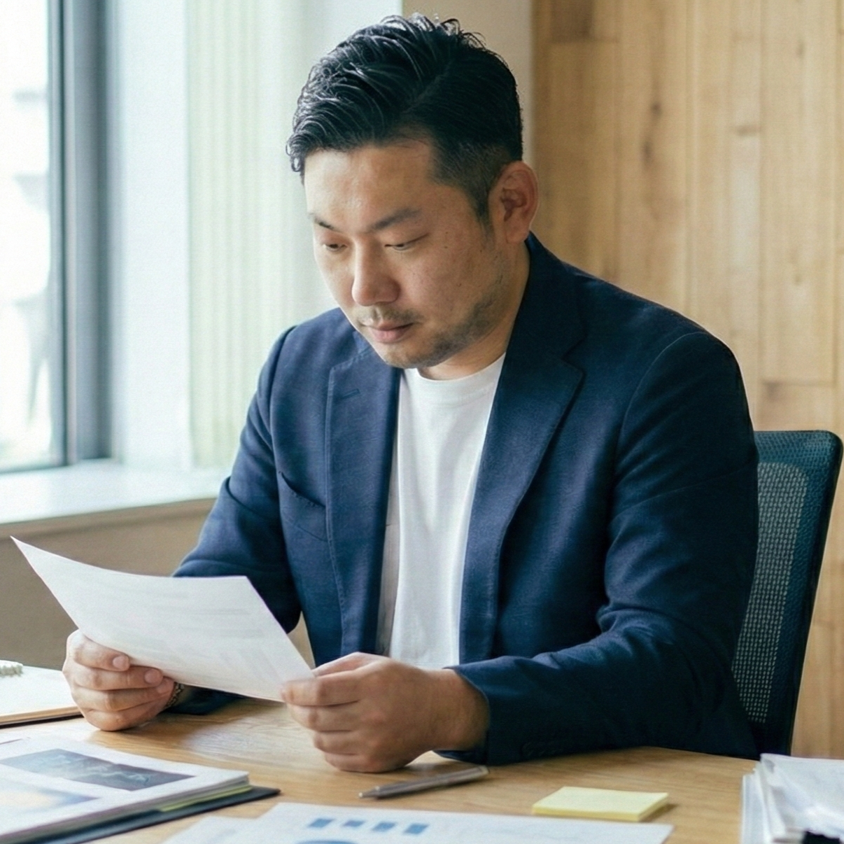 書類を確認する田中康志